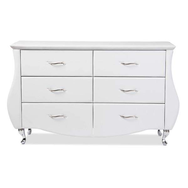 Baxton Studio Enzo Modern and Contemporary White Faux Leather 6-Drawer Dresser 120-6439